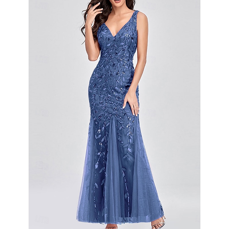 Dress Mother of the Bride Dress Elegant Party V Neck Floor Length Polyester Sleeveless with Appliques3