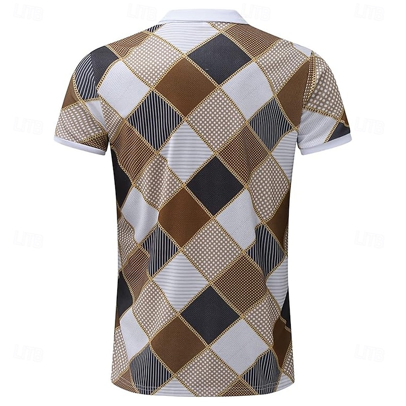 Men's Patchwork Zip Polo Short Sleeve Turndown Casual Daily Athleisure Casual Daily Zipper Summer Brown3