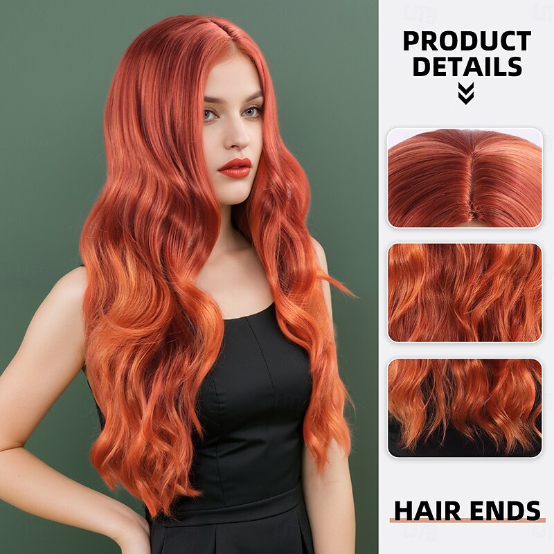 Synthetic Wig Wavy Curly Weave Layered Haircut With Bangs Machine Made Wig 28 inch A1 Synthetic Hair Women's Classic Comfortable Color Gradient Multi-color2