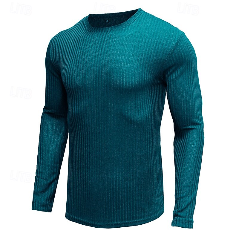 Men's T Shirt Tee Tee Top Long Sleeve Shirt Long Sleeve Crew Neck Spring Fall Plain Fashion Designer Basic Jacquard Vacation Street Going out White Blue Army Green Top Tee for Men2