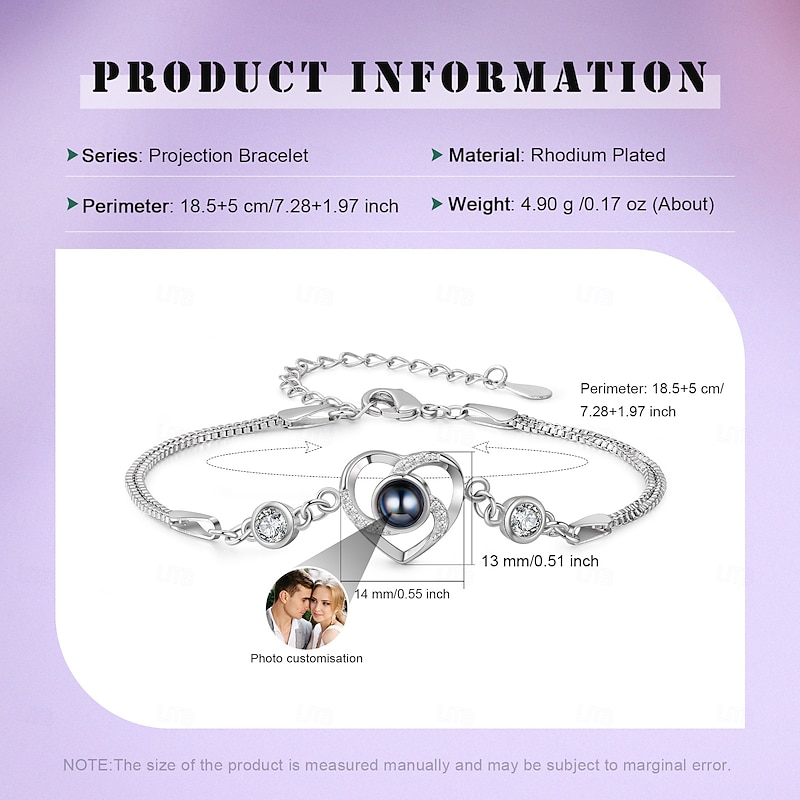 Personalized Elegant Heart-Shaped Bracelet Custom Best Gift for Mom Projection Stone with Custom Photo for Wives and Female Friends2