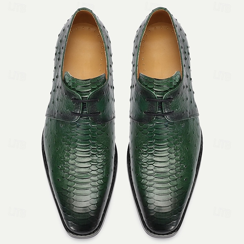 Men's Green Genuine Leather Oxford Shoes – Luxury Crocodile Pattern Lace-Up Dress Shoes for Kentucky Derby & Weddings4