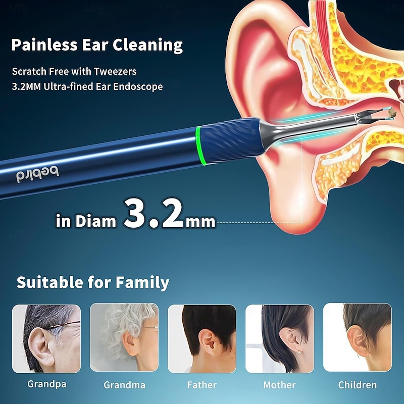 Bebird NOTE5 Ear Wax Removal Tool Camera Endoscope, 3Light Modes H-Speed WiFi 6Axis Intelligent Gyroscope Safe Professional 1080p Smart Visual Ear Cleaner with Camera 5