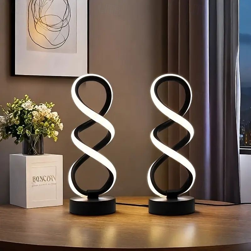 Modern Spiral LED Table Lamp Adjustable Brightness 3 Color Modes USB Powered Night Light for Bedroom Hall or Office Dormitory Decor Table Lamp3