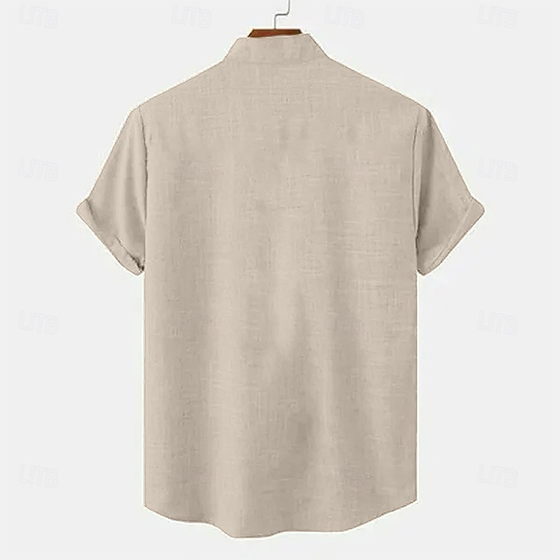 Men's Shirt Linen Shirt Summer Shirt Beach Shirt Plaid Vacation Holiday Black Green Khaki Gray Short Sleeve Collar Summer Clothing Apparel2