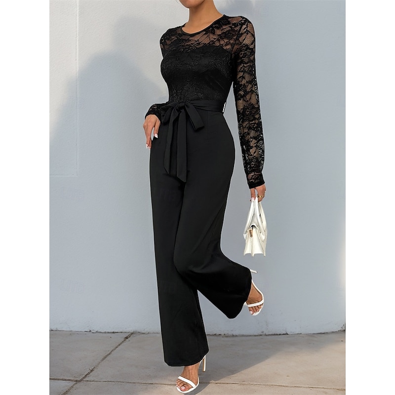 Jumpsuit / Pantsuit Mother of the Bride  Elegant Casual Jewel Neck Floor Length Polyester Long Sleeve with Lace4