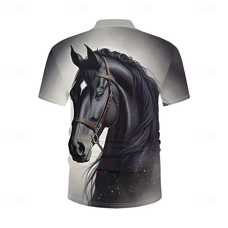 Kentucky Derby Men's Horse Polo Short Sleeve Polo Shirts Collared Shirts Casual Outdoor Sports Daily Wear 3D Print Summer Spring Fall Gray2