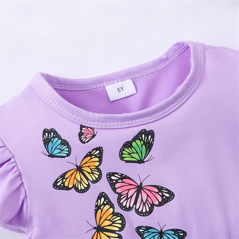 Kids Girls' Dress Butterfly Sleeveless Outdoor Casual Ruffle Fashion Adorable Polyester Knee-length Casual Dress A Line Dress Summer 4 years+ Pink Purple3