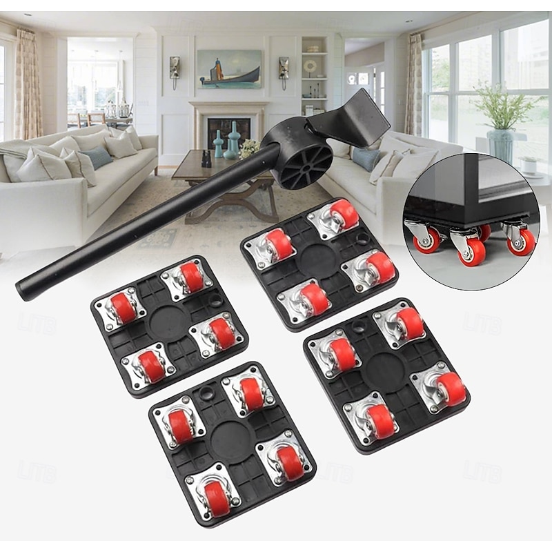 Furniture Mover with Wheels & Lifter Set 360 Swivel Casters 880lbs Capacity Furniture Dolly for Moving Heavy Furniture Refrigerator Sofa Cabinet