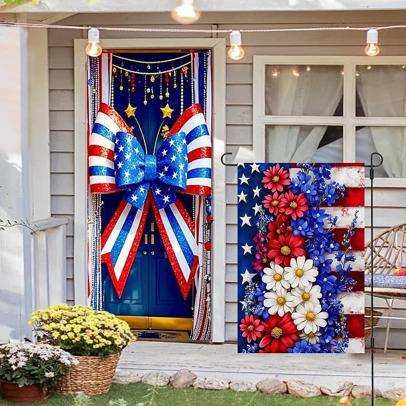 4th of July Door Decorations Door Covers and Patriotic Garden Flag American Indoor/Outdoor Patio Garden Independence Day2