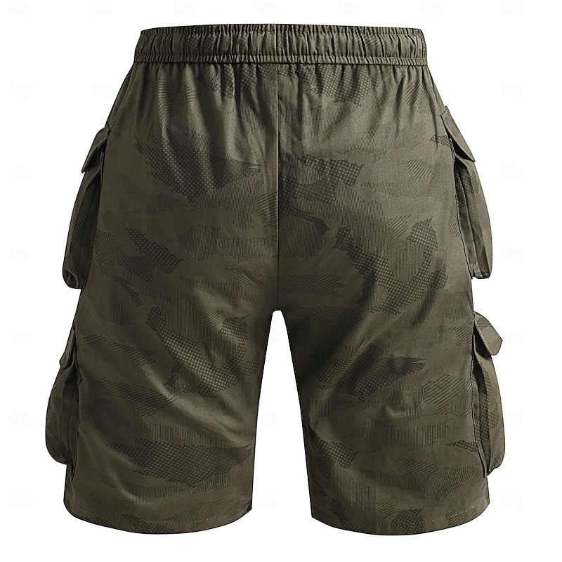Men's Cargo Shorts Camping Shorts Camo Shorts Hiking Shorts Elastic Waist Straight Leg 6 Pocket Plain Camouflage Wearable Moisture Wicking Knee Length Outdoor Casual Daily Fashion Streetwear Black2