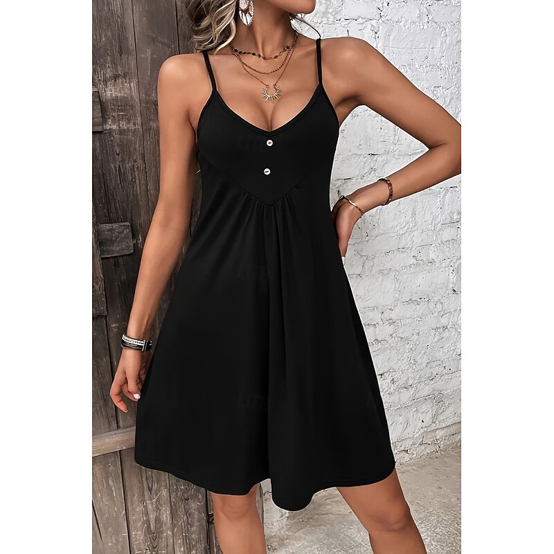 Women's Mini Dress Black Dress Cotton Linen Dress Cocktail Dress Formal Dress Fashion Classic Modern Vacation Daily Holiday Regular Fit Plain Sleeveless Spaghetti Strap Black Summer3