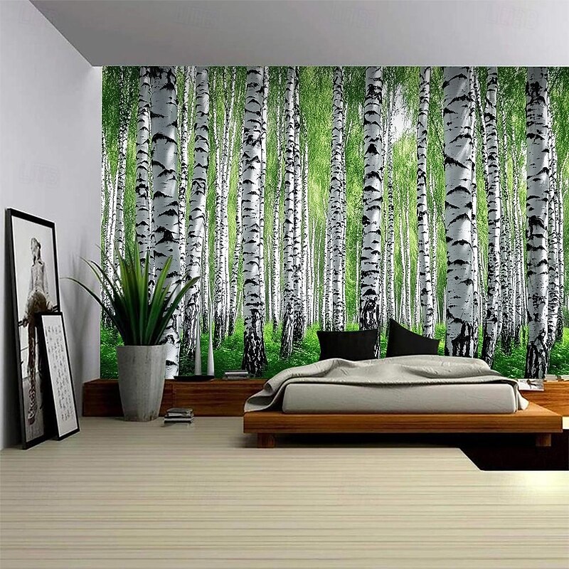 Landscape Forest Hanging Tapestry Wall Art Large Tapestry Mural Decor Photograph Backdrop Blanket Curtain Home Bedroom Living Room Decoration Birch Trees