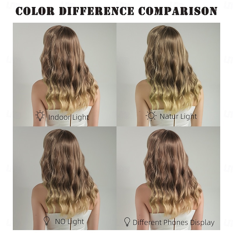 Women's Synthetic Wig Loose Curl Deep Wave Layered Haircut Deep Parting Machine Made 20 inch A1 Synthetic Hair Classic Highlighted Brown3