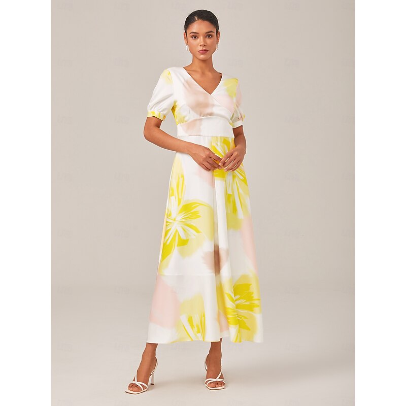 Floral smudge elegant flowy midi dress3