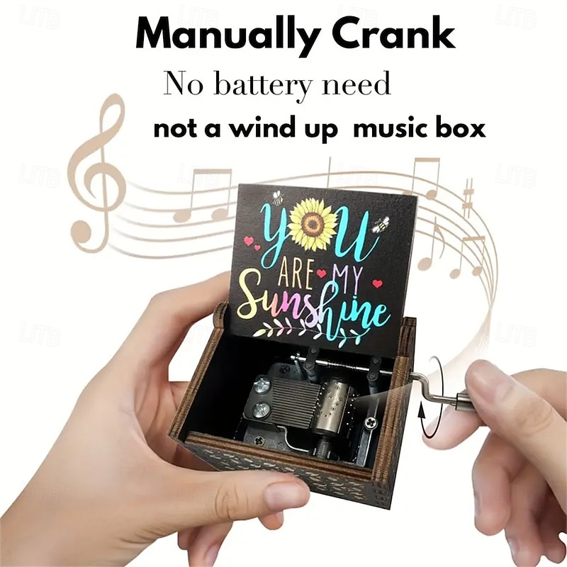 1pcs You Are My Sunshine Music Box Hand Crank Wooden Vintage Laser Engraved Small Musical Box Gift For For Wife/Mon/Dad Music Box Gifts For Birthday/Christmas/Anniversary/Wedding/Valentine/Mother's D3