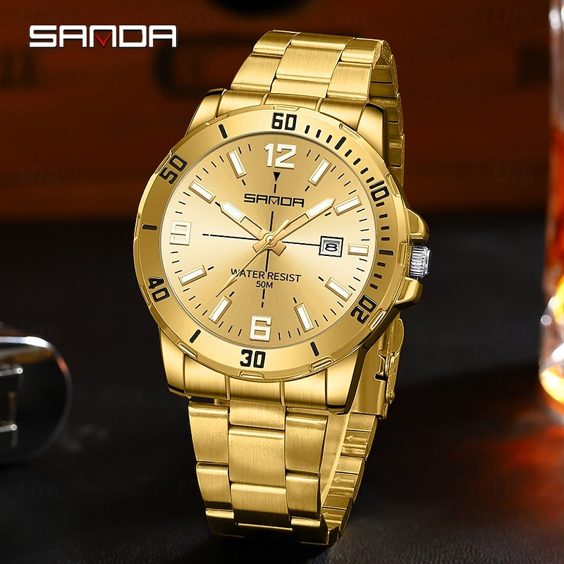 SANDA 3265 Men's Quartz Watch Simple and Fashionable Large Dial Night Light Waterproof Band Calendar Wristwatch3