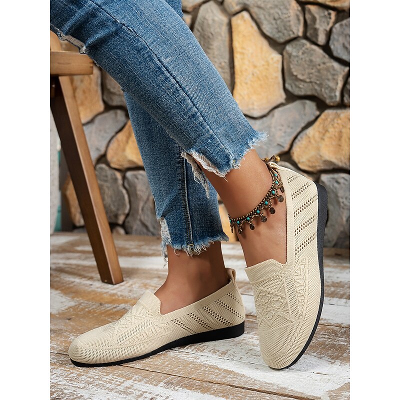 Women's Flyknit Slip-On Flats – Breathable Lightweight Casual Shoes for Walking & Daily Wear3