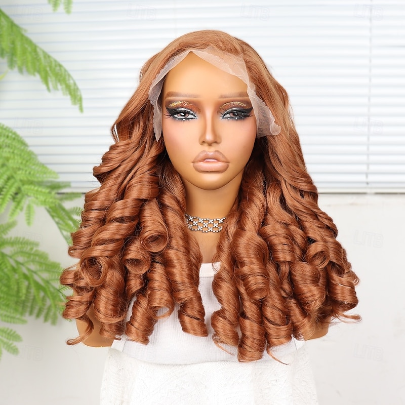 Synthetic Lace Wig Curly Style 18 inch Orange Middle Part 13x4 Lace Front Wig Women's Wig Orange / White / Blue3