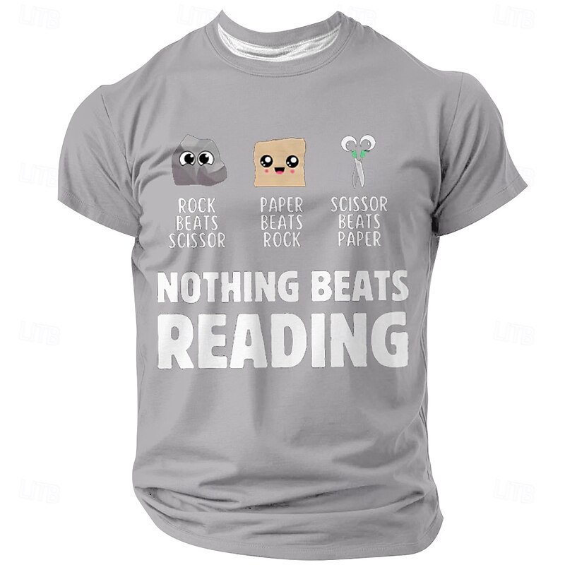 Men's Funny Reading Graphic T-Shirt - Nothing Beats Reading Rock Paper Scissors Pun Design4
