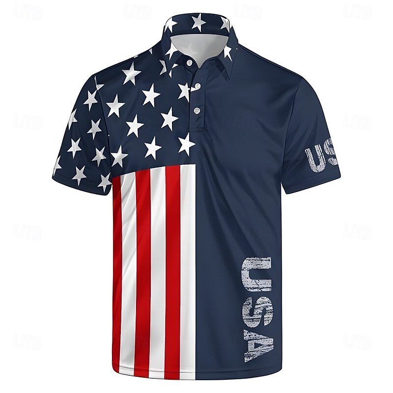 American Independence Day Men's American US Flag Polo Short Sleeve Polo Shirts Collared Shirts Casual School Outdoor Daily Wear Home Wear 3D Print Summer Spring Fall Blue