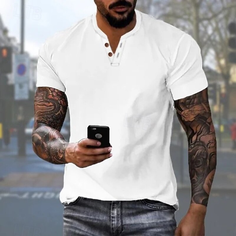 Men's Button T Shirt Henley Shirt Tee Short Sleeve Shirt Short Sleeve Henley Summer Solid / Plain Color Fashion Designer Fashion Vacation Street Going out Navy Black White Top Tee for Men