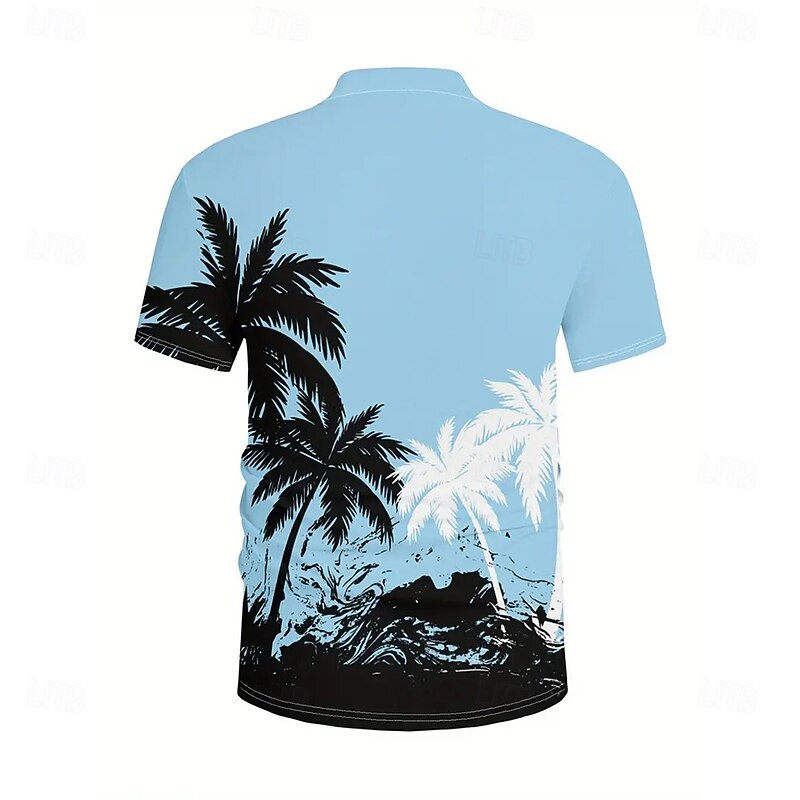 Men's Palm Tree Polo Short Sleeve Polo Shirts Collared Shirts Casual Resort Outdoor Daily Wear Vacation Wear 3D Print Summer Spring Fall Blue2