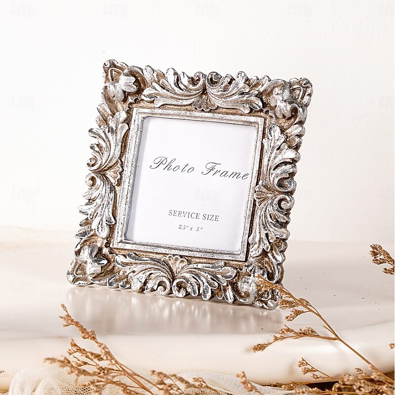 Chrysanthemum Pattern Square Frame, Gold and Silver Resin Material, Desktop Photo Display Frame, Cozy Home Decor for Family Photos and Photography Props4