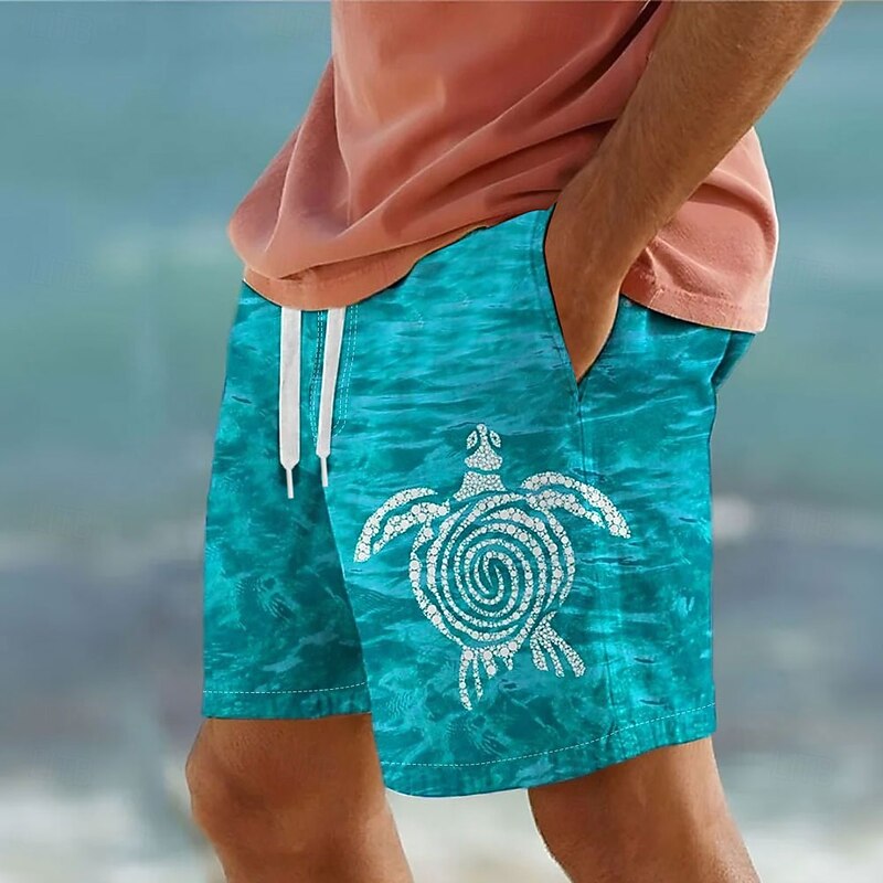 Men's Turtle Sea Creatures Swim Trunks Swim Shorts Board Shorts Mid Waist Streetwear Hawaiian Casual Holiday Beach Vacation Wear Pocket Drawstring Elastic Waist Designer Clothing Apparel3