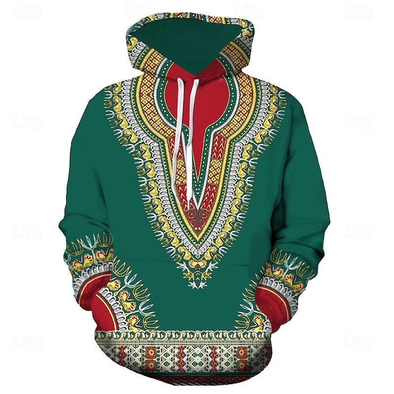 Men's Plus Size Hoodie Big and Tall Bohemian Style Hooded Long Sleeve Spring &  Fall Designer Sportswear Casual Big and Tall Casual Daily Tops