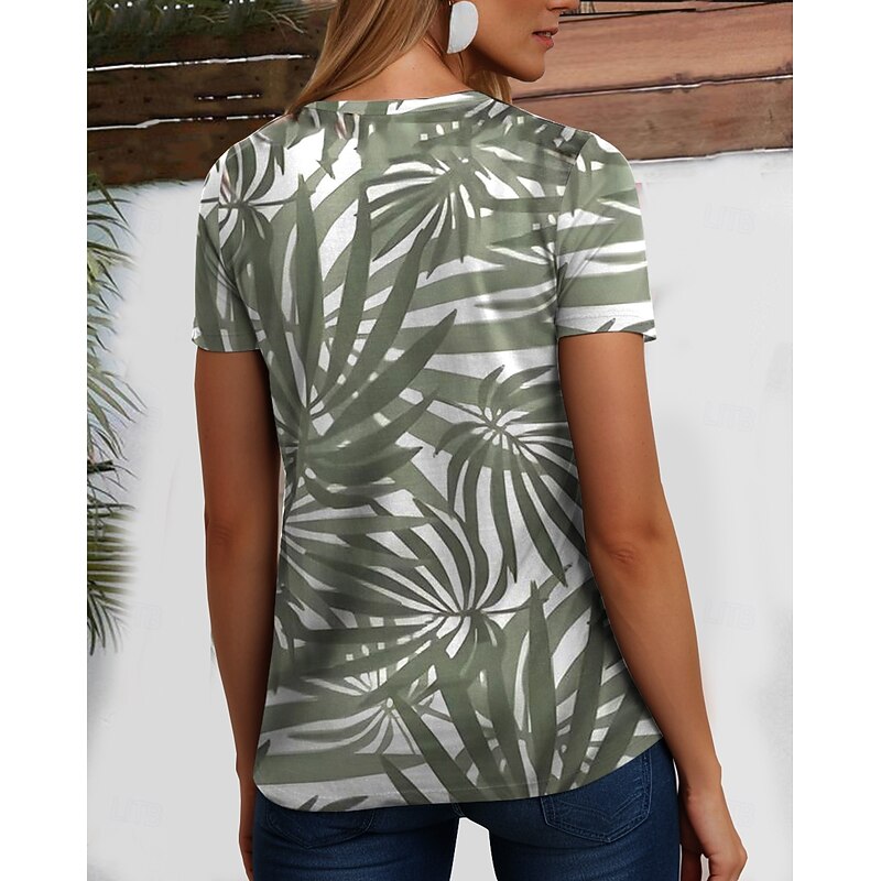 Women's T Shirt Floral Casual Short Sleeve Round Neck Regular Tops Daily Going out Weekend Print Green Summer2
