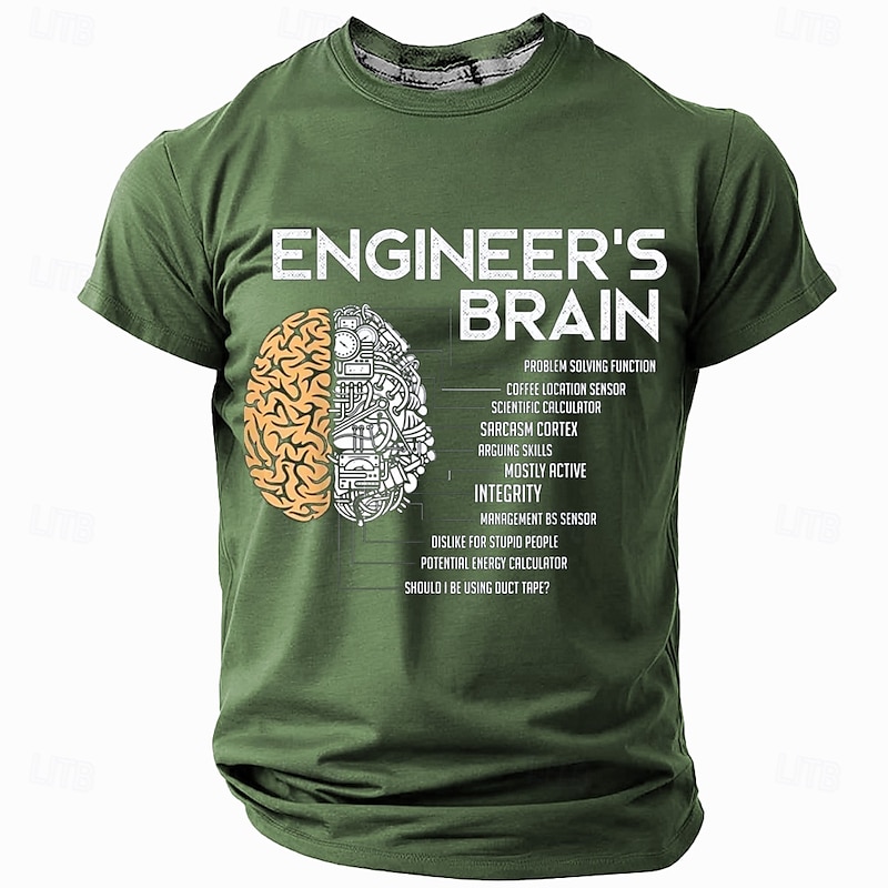 Men's Funny Engineer Brain Graphic T-Shirt - Sarcastic Problem Solver & Coffee Lover Work Office Humor4