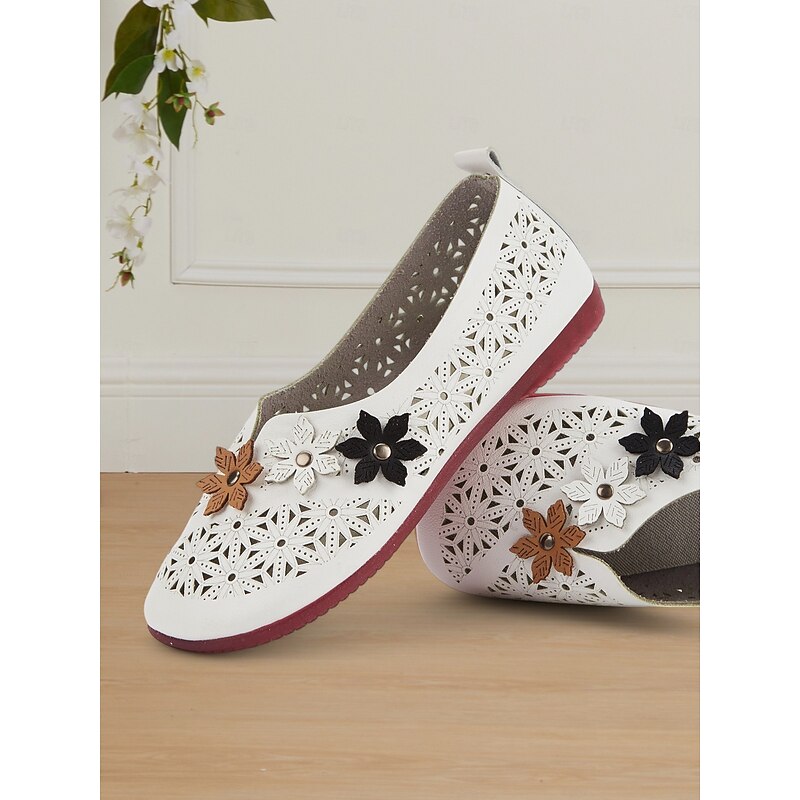 Wide-Fit Floral Cutout Slip-On Flats for Women - Breathable Comfort Barefoot Shoes for Bunion Relief & Daily Wear2