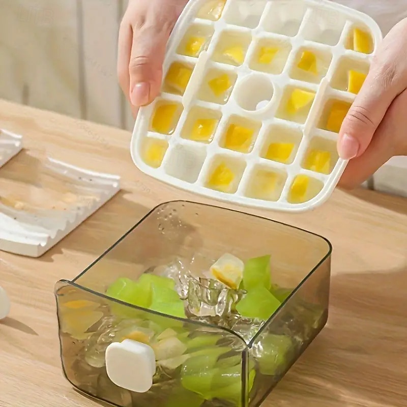 48 Ice Cube Maker with Easy Press Lid - Large Capacity Double Layer Design Food Grade Plastic Storage Tray Suitable for Freezing - Great for Whiskey and Cocktails Essential Kitchen Gadgets4