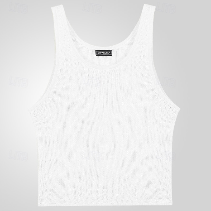 Men's Tank Top Undershirt Sleeveless Shirt Sleeveless Crew Neck Summer Solid Color Fashion Designer Muscle Knitted Outdoor Vacation White Green Dark Gray Top Tee for Men2