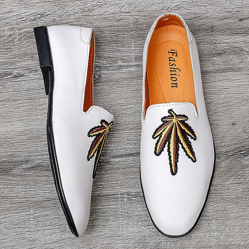 Men's Prom Shoes - White Faux Leather Loafers with Feather Tassel Detail for Formal Events4