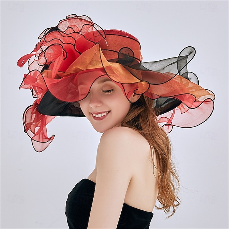 Headdress Organza Sun Hat Wedding Birthday Tea Party Horse Race Elegant Vintage Cute With Floral Headpiece Headwear