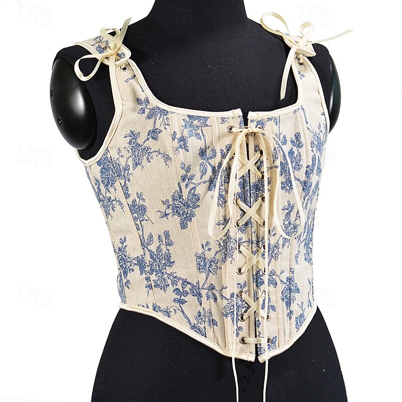 Retro Vintage Medieval Renaissance Corset Vest Bustier Viking Celtic Knight Elven Lace up Floral Fancy Dress Women's Celtic Fantasy Halloween Carnival Vacation Casual Daily LARP Adults' Corset2