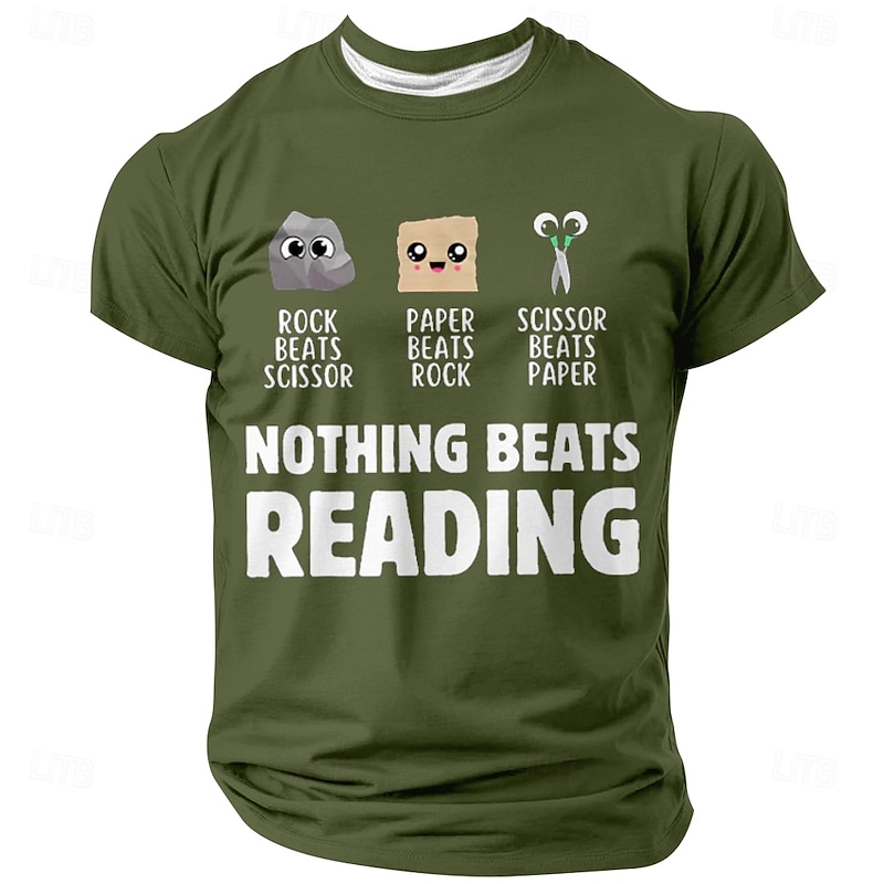 Men's Funny Reading Graphic T-Shirt - Nothing Beats Reading Rock Paper Scissors Pun Design3