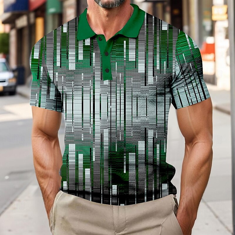 Men's Geometic Waffle Polo Shirts Short Sleeve Polo Shirts Collared Shirts Business Casual Outdoor Business Athleisure Buttons 3D Print Summer Red Purple Green2