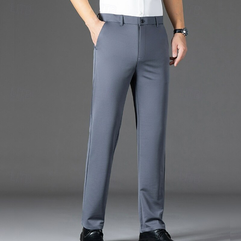 Men's Dress Pants Trousers Suit Pants Pocket Plain Breathable Moisture Wicking Full Length Outdoor Business Daily Fashion Streetwear Black Navy Blue Micro-elastic2
