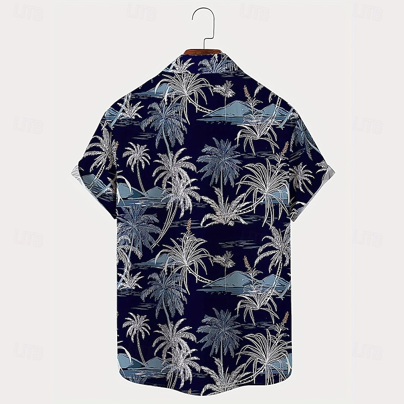Men's Coconut Tree Tropical Plants Casual Shirt Summer Hawaiian Shirt Button Up Shirt Short Sleeve Hawaiian Resort Vacation Holiday Beach Wear Summer Spring Turndown 3D Print Collared Shirts Dark Blue2