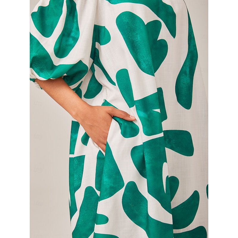 Loose-Fitting Boat-Neck Printed Color-Block Dress4