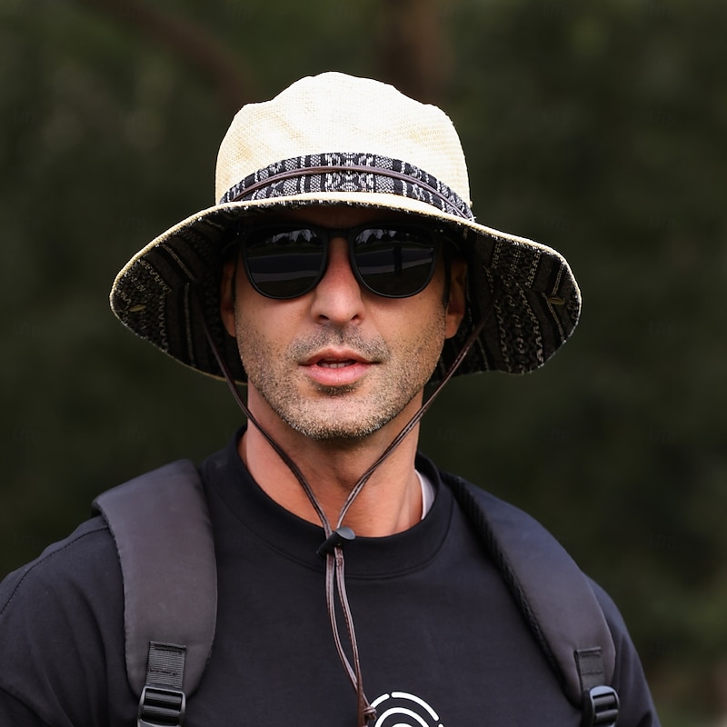 Men's Bucket Hat Sun Hat Fishing Hat Boonie hat Black Red Polyester Embroidered Fashion Casual Daily Boho Paisley Damask Plaid / Striped / Chevron / Round Sunscreen Breathable