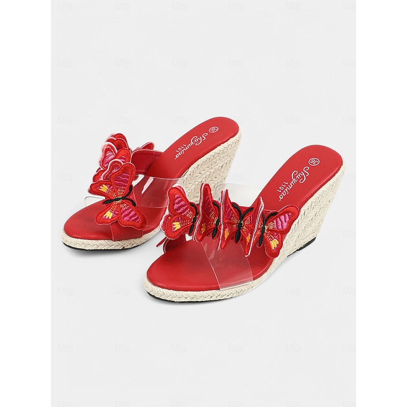 Women's Red Butterfly Wedge Sandals – Stylish Summer Espadrille Slides for Beach Vacations and Casual Wear4