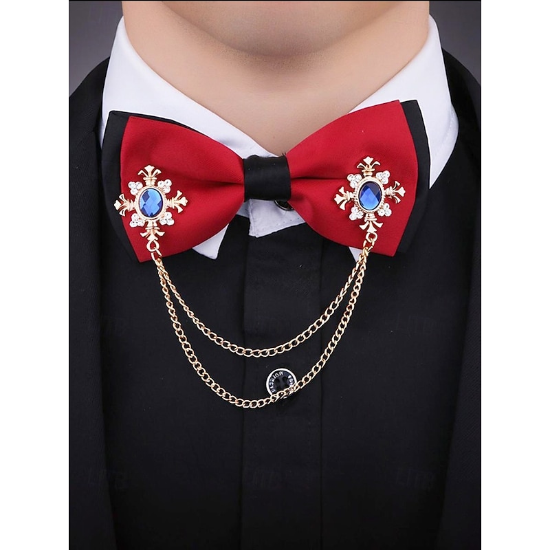 Vintage Blue Gem Collar Chain Brooch – Elegant Double Chain Lapel Pin for Men & Women, Gothic Victorian Style Shirt & Suit Accessory, Formal Wedding & Party Jewelry3