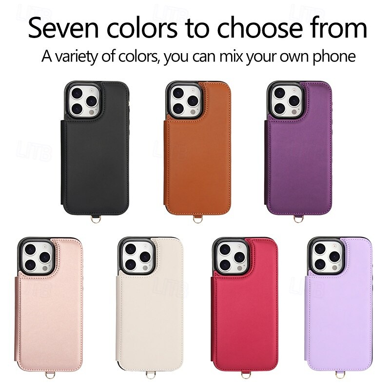 Phone Case For iPhone 17 Pro Max 17 Air 16 15 14 Pro Max Plus 13 12 11 Pro Max Back Cover with Stand Holder with Lanyard with Wrist Strap Retro TPU PU Leather2