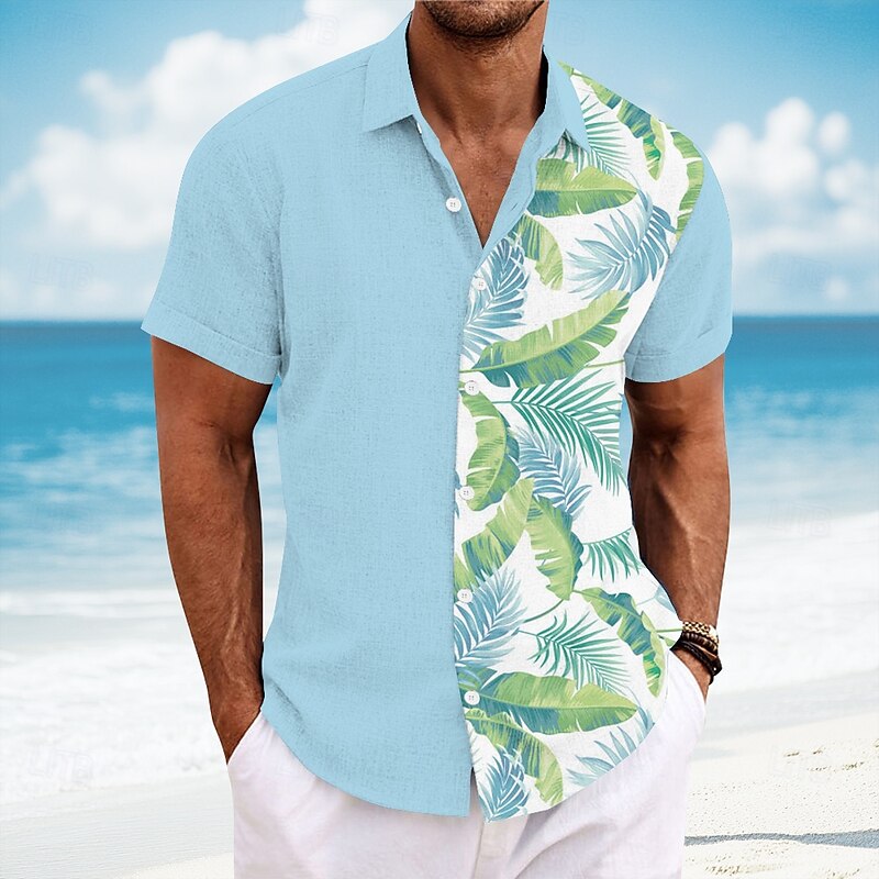 Men's Palm Leaf Tropical Plants Shirt Summer Hawaiian Shirt Button Up Shirt Short Sleeve Hawaiian Vacation Dailywear Beach Wear Summer Spring Turndown 3D Print Collared Shirts White Blue Green3