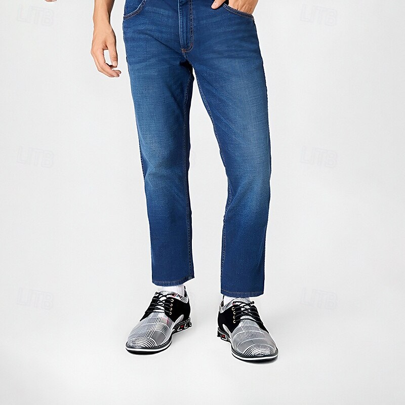 Men's Black and Grey Plaid Lace-Up Dress Shoes with Sporty Sole, Modern Casual Style for Daily Wear and Work2