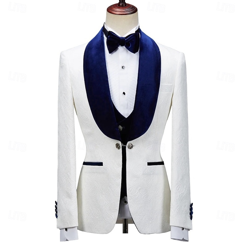 Men's Wedding Prom Party Suits Shawl Lapel Blue Luxury Formal Solid Colored Standard Fit 3 Piece Single Breasted One-button2